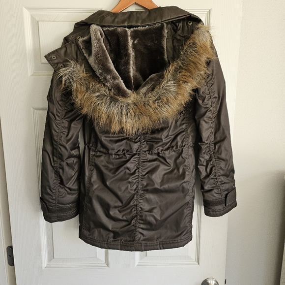 Club Monaco XS Olive Coat Detachable Hood Detachable Fur - Picture 2 of 9